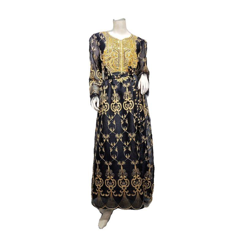 Arabic Dubai Women's Gold Mesh Embroidered Gorgeous Middle East Indonesian Robe Evening Gown Arabian Dress