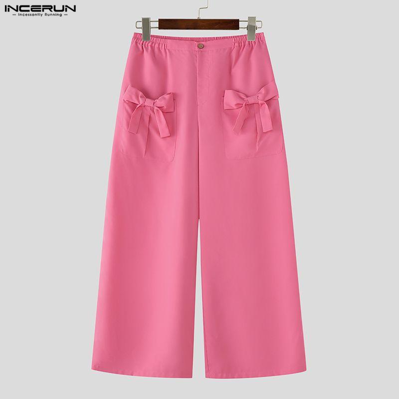 INCERUN Two Pieces Sets Men Lapel Neck Long Sleeve Cropped Shirt Bow Long Trousers Pants Outfits