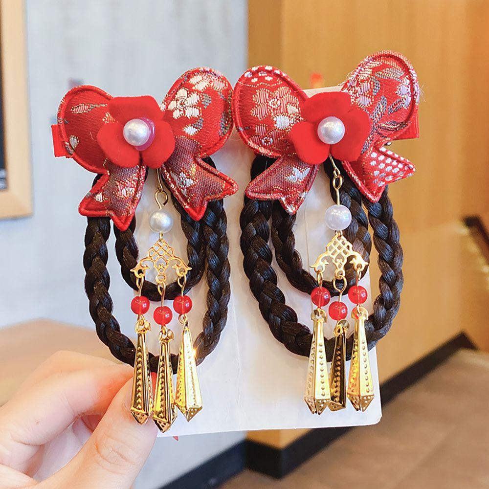 Cloth Chinese Style New Year Festive Bow Hairpin Side Clip Wig Braid Hairpin Hair Accessories