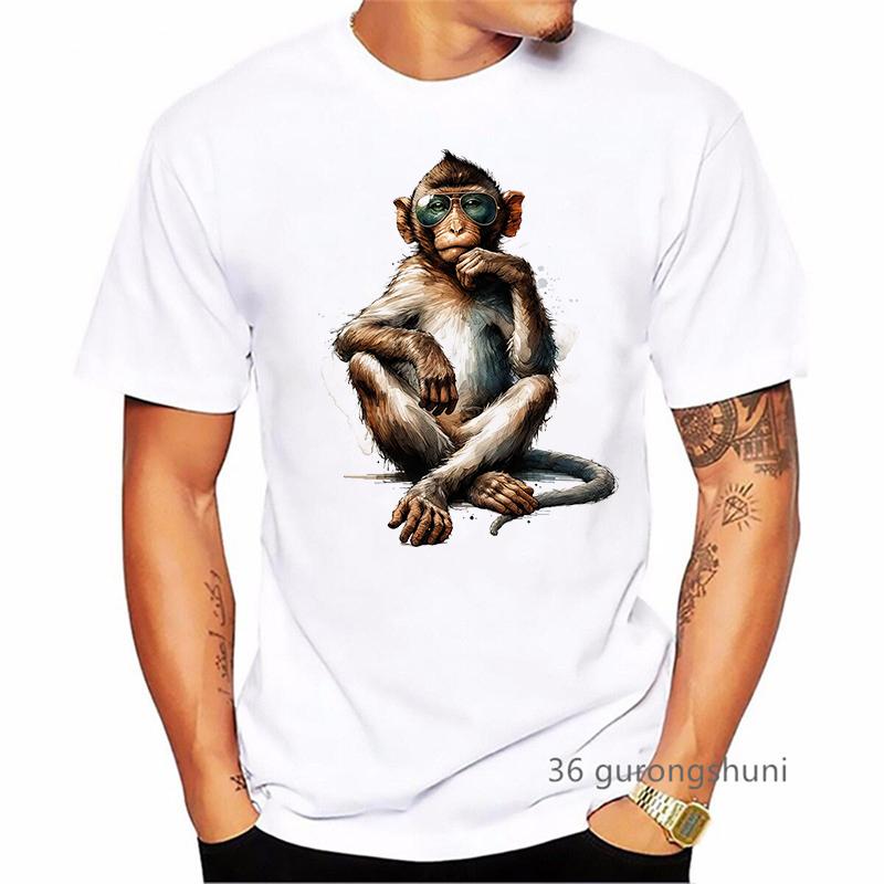 Cool Watercolor Monkey Animal Printed T Shirt MenS Clothing Summer Fashion Short Sleeve TShirt Homme Harajuku Shirt