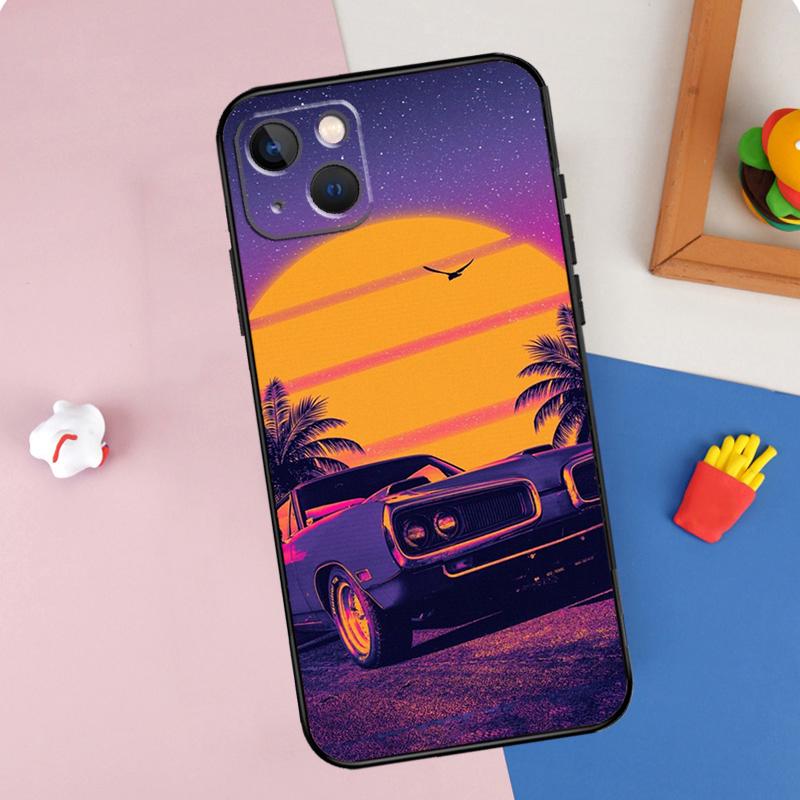 Synthwave 80's Retro Neon vaporwave Phone Case For iPhone 16 Pro Max 11 12 13 Mini 14 15 Pro Max XR 16e 15 16 Plus Cover Shell
