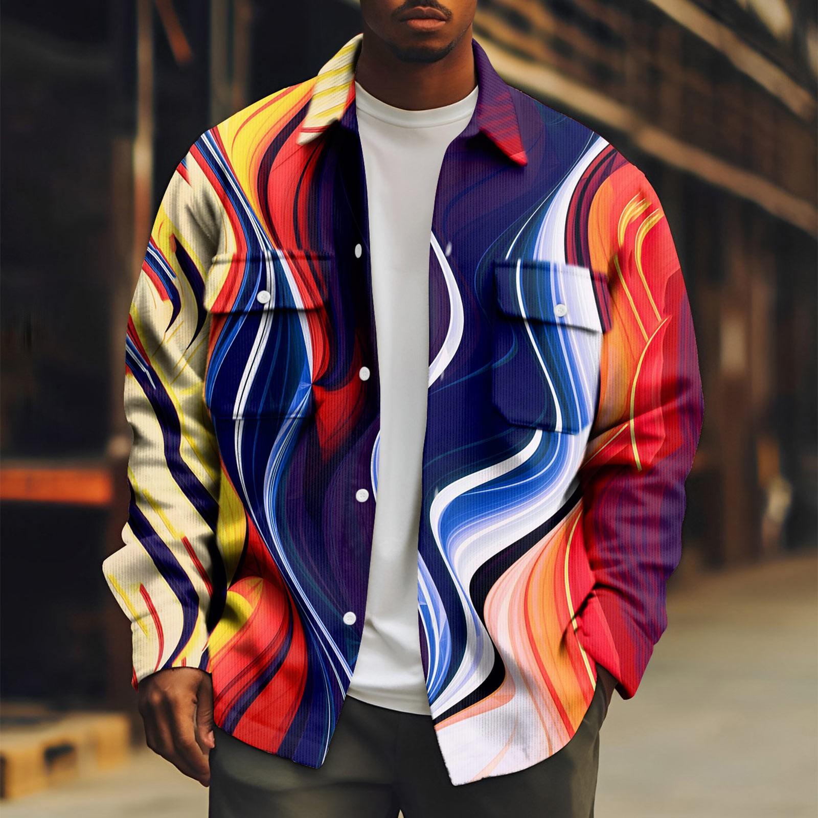 

Мужская спортивная куртка на пуговицах с длинными рукавами, повседневная модная куртка с лацканами с принтом XXXL оранжевый