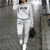 Damski zimowy komplet dresowy z kapturem i nadrukiem Ciepły z podszewką z polaru Casualowy strój uliczny