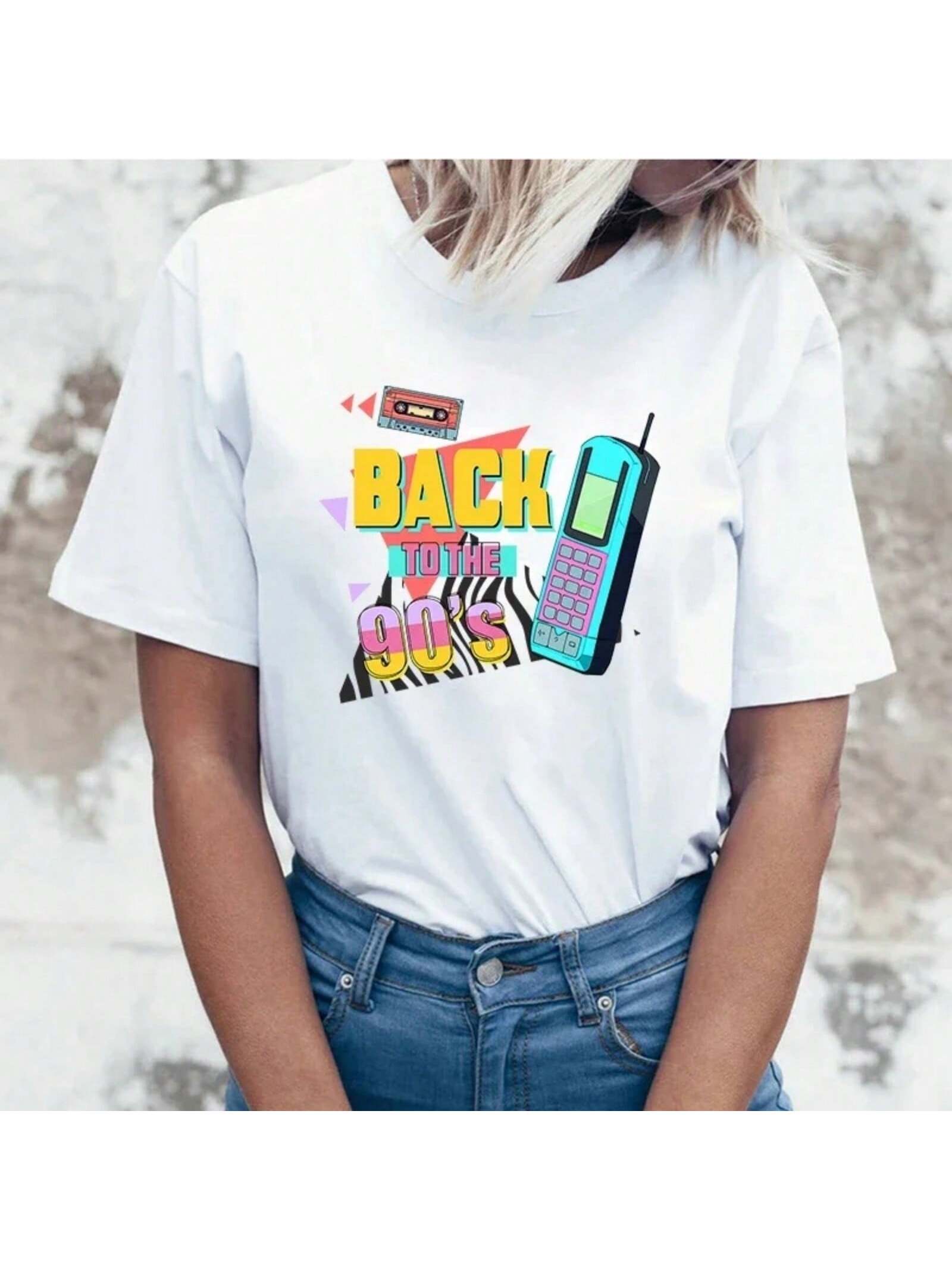 Wounisex Fashion T Shirt Funny Back To The 90S Letter Print T Shirt Back To The 90S Graphic Tee Shirt Female Casual Plus Size Tops S разноцветный