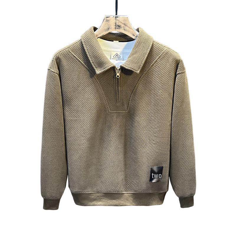 Men's European Cotton Fleece-Lined Knit Zipper Lapel Sweatshirt - Autumn/Winter, Loose Plus Size, High-End Casual Clothing