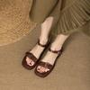 Fashion Flat Leather One Word Buckles Summer Sandals Woman Footwear Open Toe With Low Heels Women Shoes Young On Sale Offer slingback