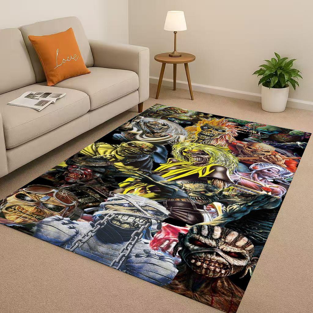 3D I Iron M Maidens Music Sign Living Room Non Slip Area Rug Soft Carpet for Bedroom Playroom Sofa,Easy Clean Home Decor Doormat