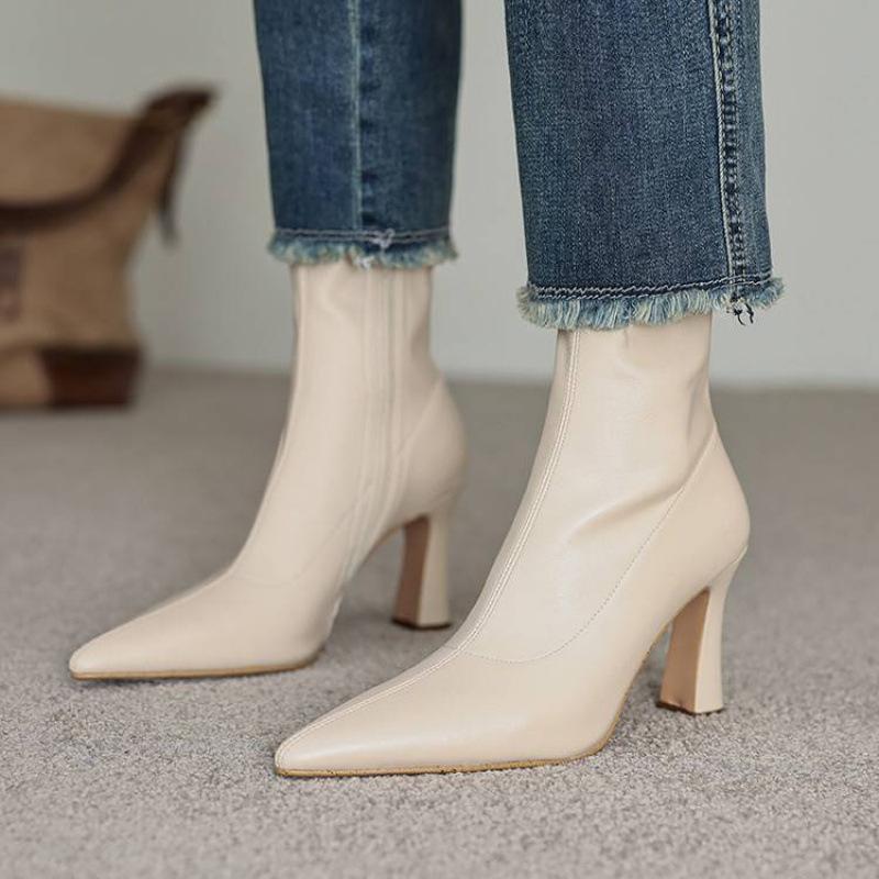Autumn and winter stretch Martin boots solid color suede super high heel women's leather boots new round head versatile stiletto mid boots