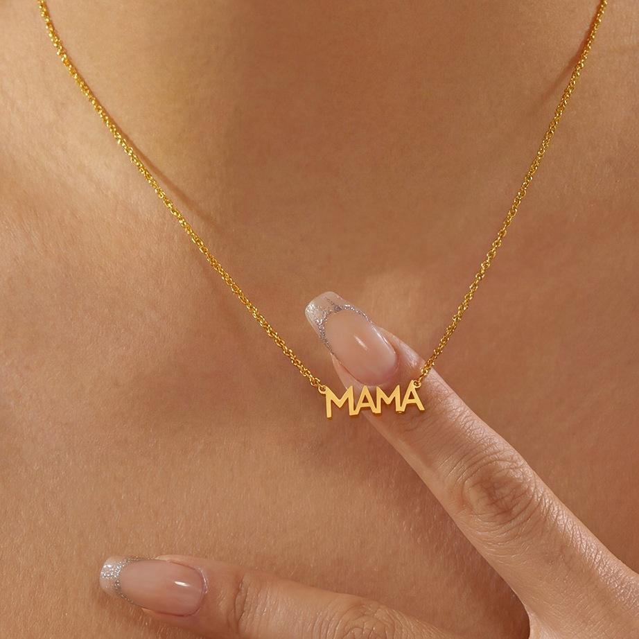 Mother's Day gift ins wind mama letter necklace female, light luxury stainless steel gold-plated non-fading collarbone chain