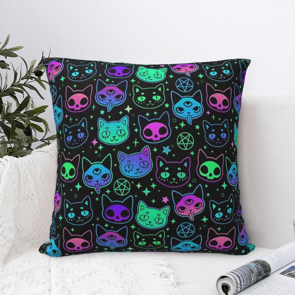 Bunte Katzensilhouetten Cartoon Schwarze Katzen Quadratischer Kissenbezug Kissenbezug Kissenhülle Dekokissenbezug für Zuhause Schlafzimmer Auto