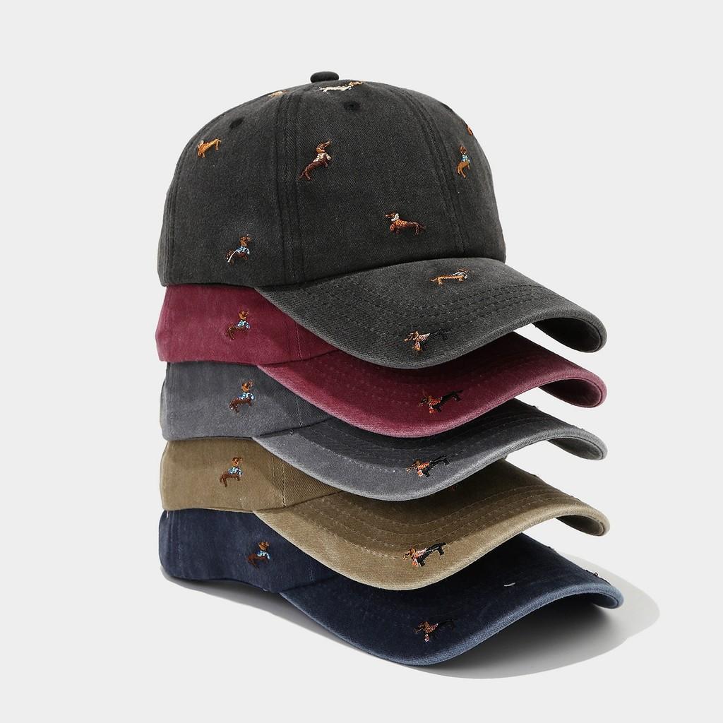 Streetwear Dog Embroidered Baseball Cap With Adjustable Fit For Casual Outdoor Use