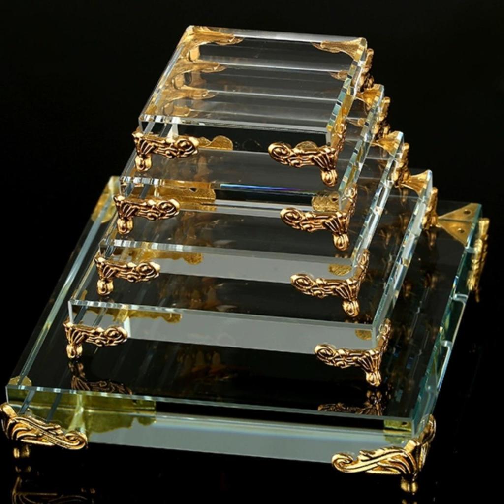 Pyramid Crystal Metal Ornament: Luxury Display Plate for Jewelry, Minerals, Figurines, & Wine