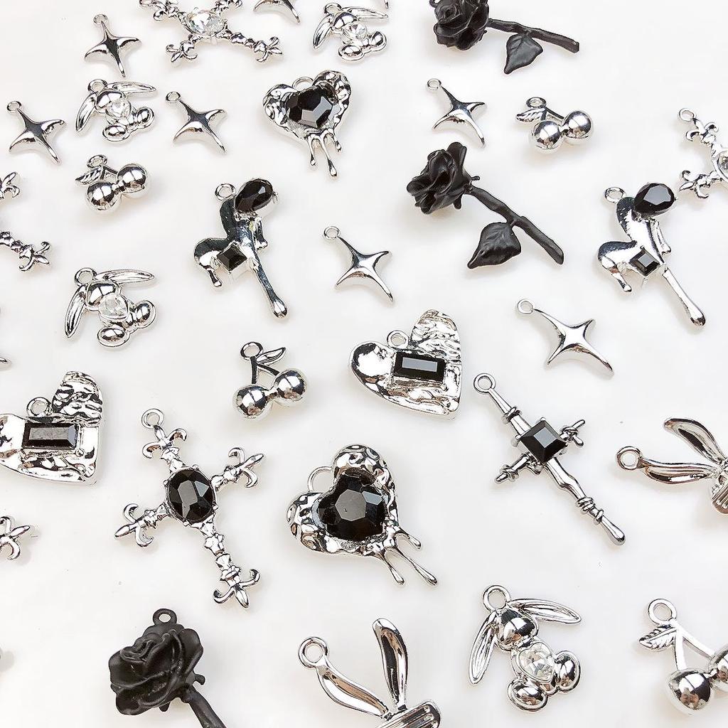 Y2K Heart & Butterfly Alloy Pendant Charm Necklace with Flowers & Rabbit - DIY Beading Accessory