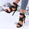 Fashion Sexy Lace Cross Strap Zip Sandals Women 2025 Summer Black Glitter Mesh Super High Heels Pumps Steel Tube Dance Shoes Women