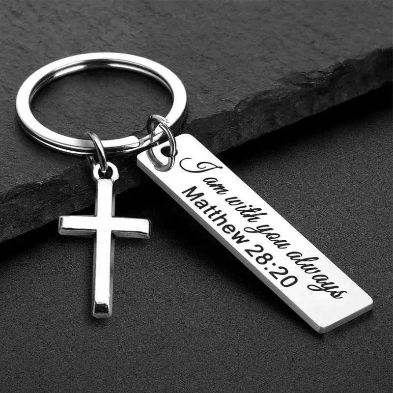 Let God Lead···Faith Cross Stainless Steel Keychain, Christian Religious Key Chain Ring Purse Bag Backpack Charm Daily Gift