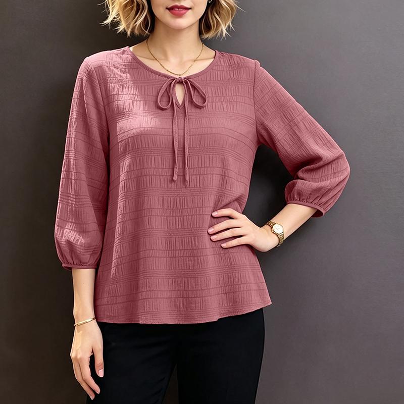ZANZEA Women Casual Round Neck Solid Color Loose 3/4 Sleeve Blouse
