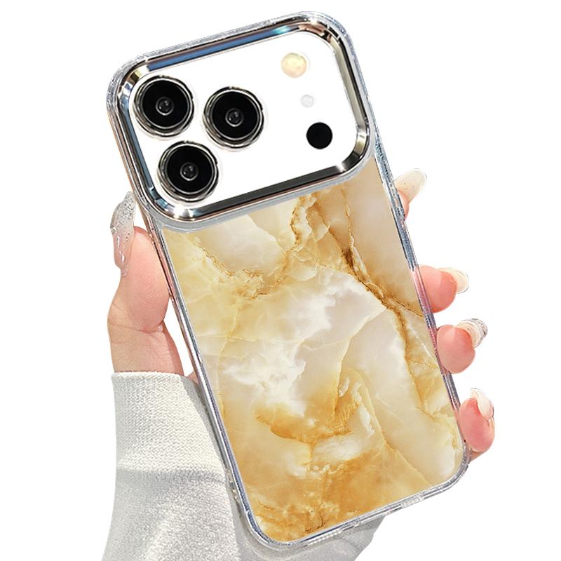Sandstone Marble Pattern Case For iPhone 17 Pro Max Plating Lens Frame Clear Soft Cover For iPhone 16 15 14 13 Pro Max 11 16E 17E