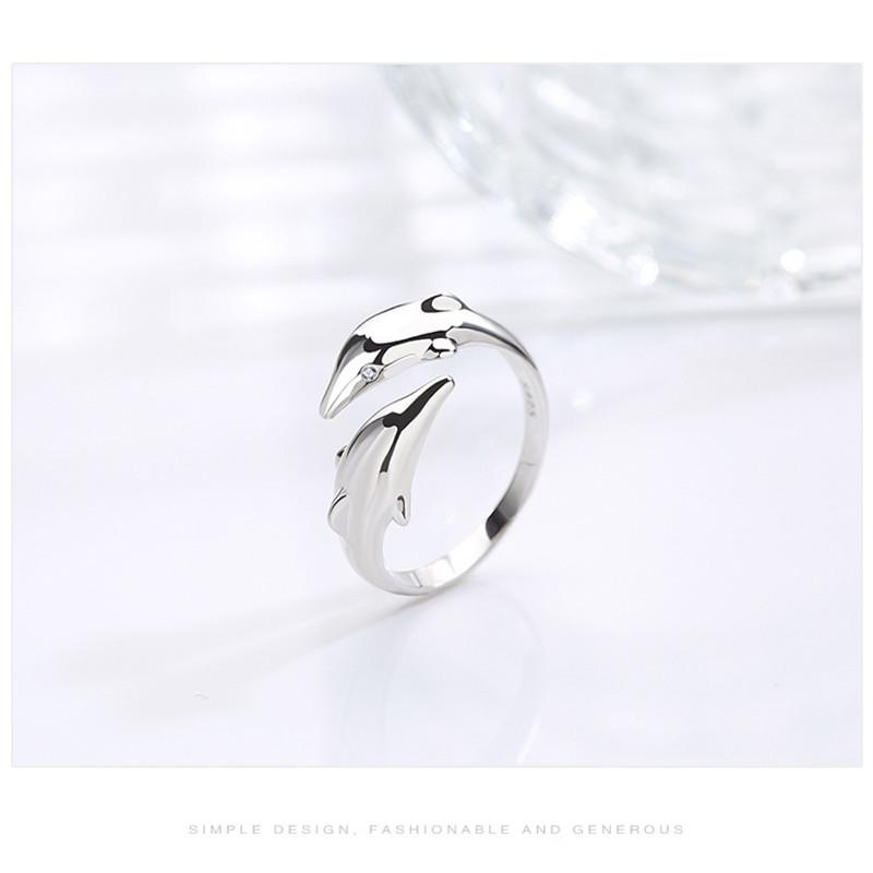 Echter 925er Silber Glatte Oberfläche Niedliches Tier Delfin Verstellbarer Ring Feiner Schmuck Für Frauen Party Bijoux Geschenk