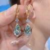 Sky Blue Diamond Shaped Water Droplet Earrings with Female Design, Fresh and Versatile Earrings, Square Round Face, Fashionable Earrings