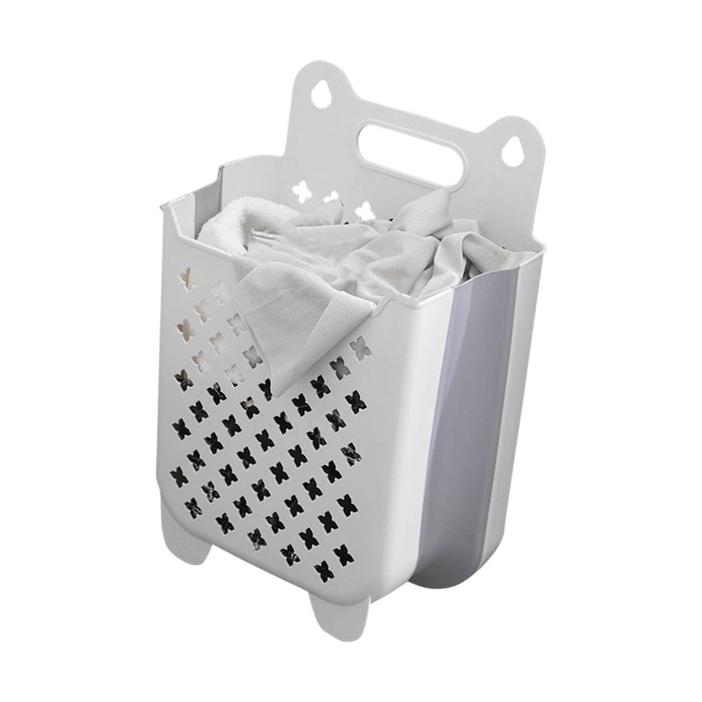 Wall Mounted Collapsible Laundry Basket Large Capacity Hanging Folding Laundry Hamper for Home White L