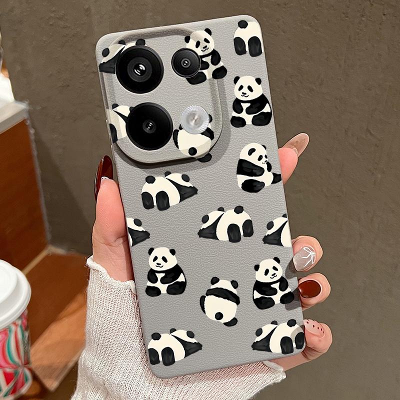 Pandas Pattern Silicone Soft Case for Xiaomi 13t Poco X6 M6 Pro Redmi Note 14 13 12 11 10 Pro Shockproof Leather Texture Plain Color Slim Cover