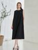 Nub Round Neck Sleeveless Belted Dress - Black