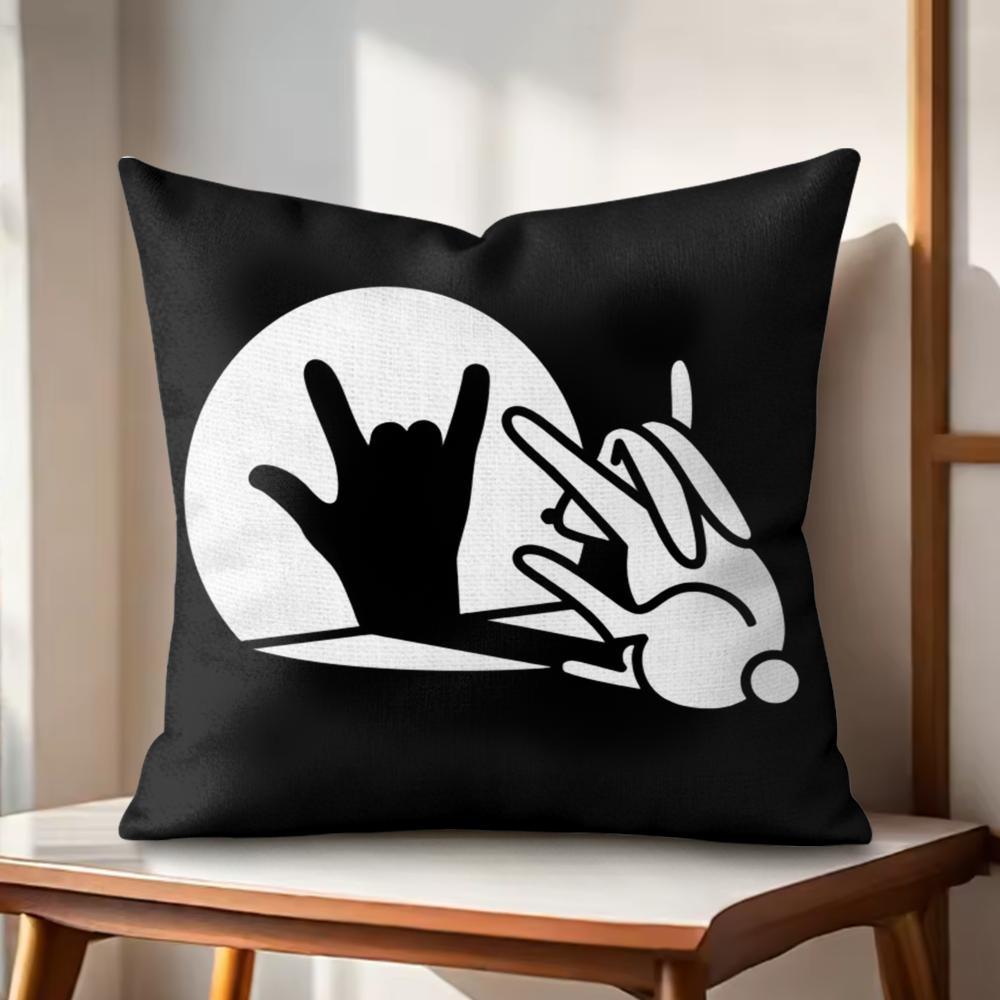 Funny Rabbit Hand Shadow Cushion Cover Natural Linen Organic Fabric DoubleSided Printing Couch Pillow Covers Home Decor