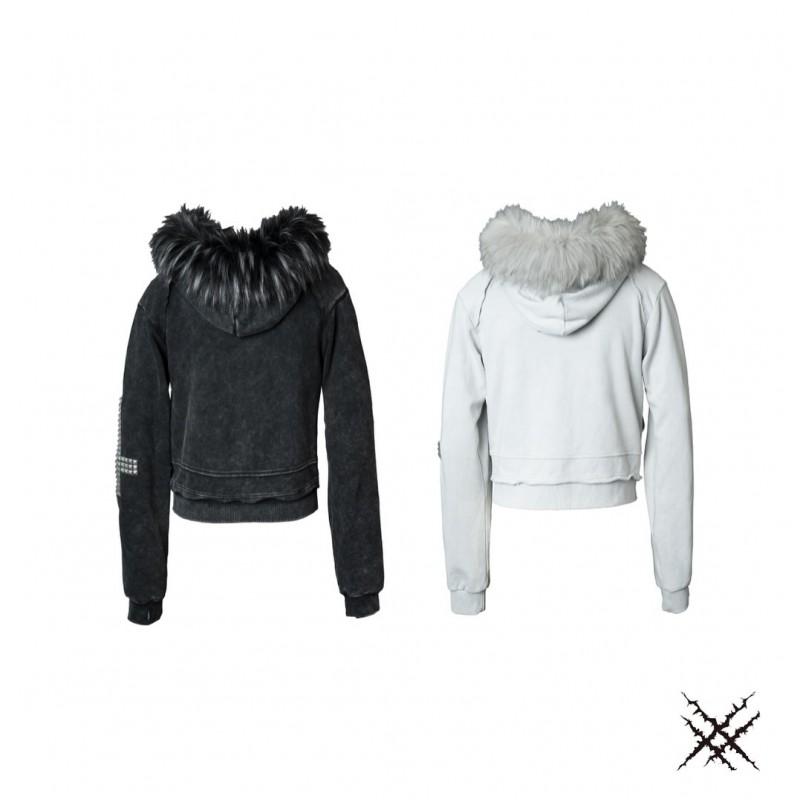 Streetwear Hoodie Women - Washed Cotton Blend Faux Fur Trim Zip-Up Front Slim Fit 2025
