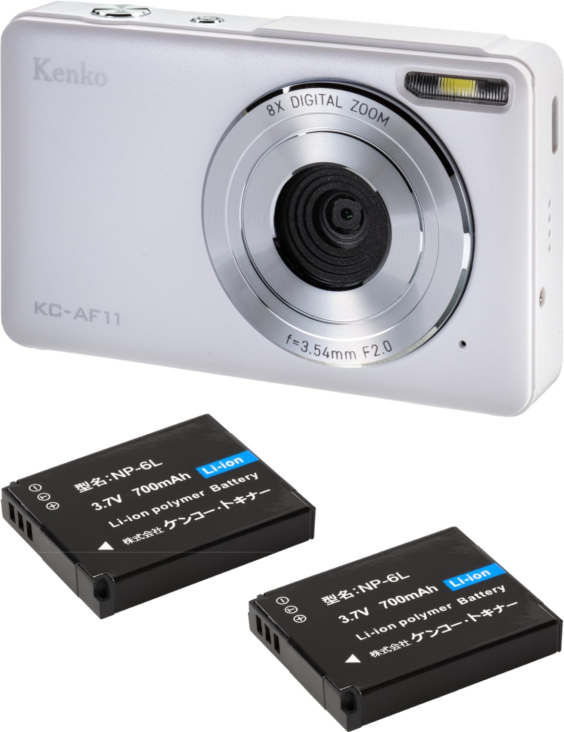 

[Ексклюзив] Компактна цифрова камера Kenko KC-AF11 WH ST 2 Комплект батарей, 5 мільйонів пікселів, функція автофокусу, легкий, 101 г, білий 446539