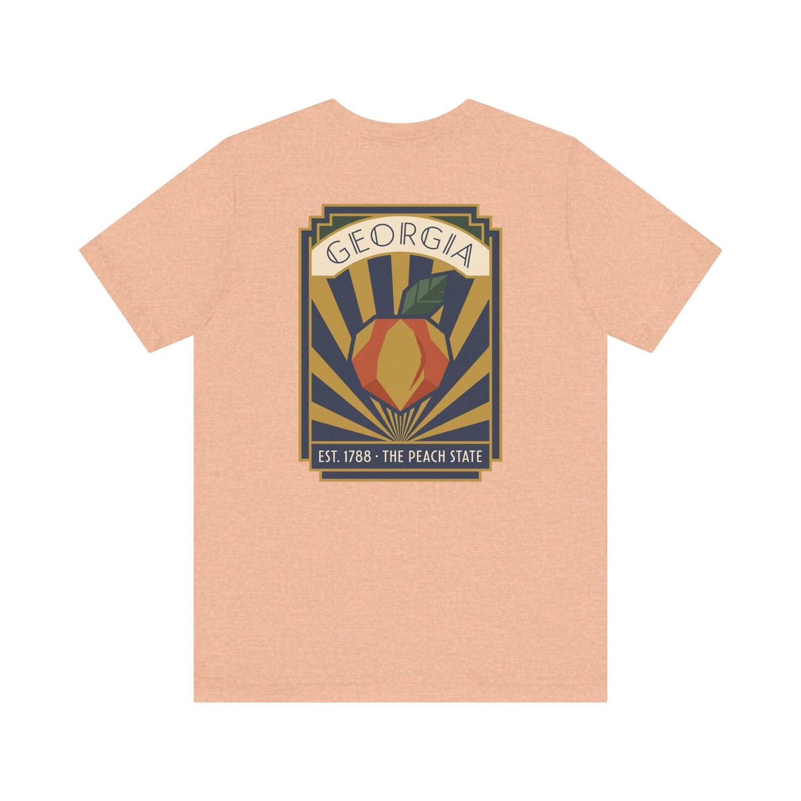 Georgia Peach Art Deco T-Shirt | Retro Peach State Vintage Poster Graphic Tee | Georgia Gift 2XL
