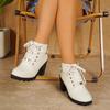 Fashion 2025 New Spring Autumn Women Pumps Boots Lace-up European Ladies Shoes Casual High Heels White Roman Style Ankle Boots for Women
