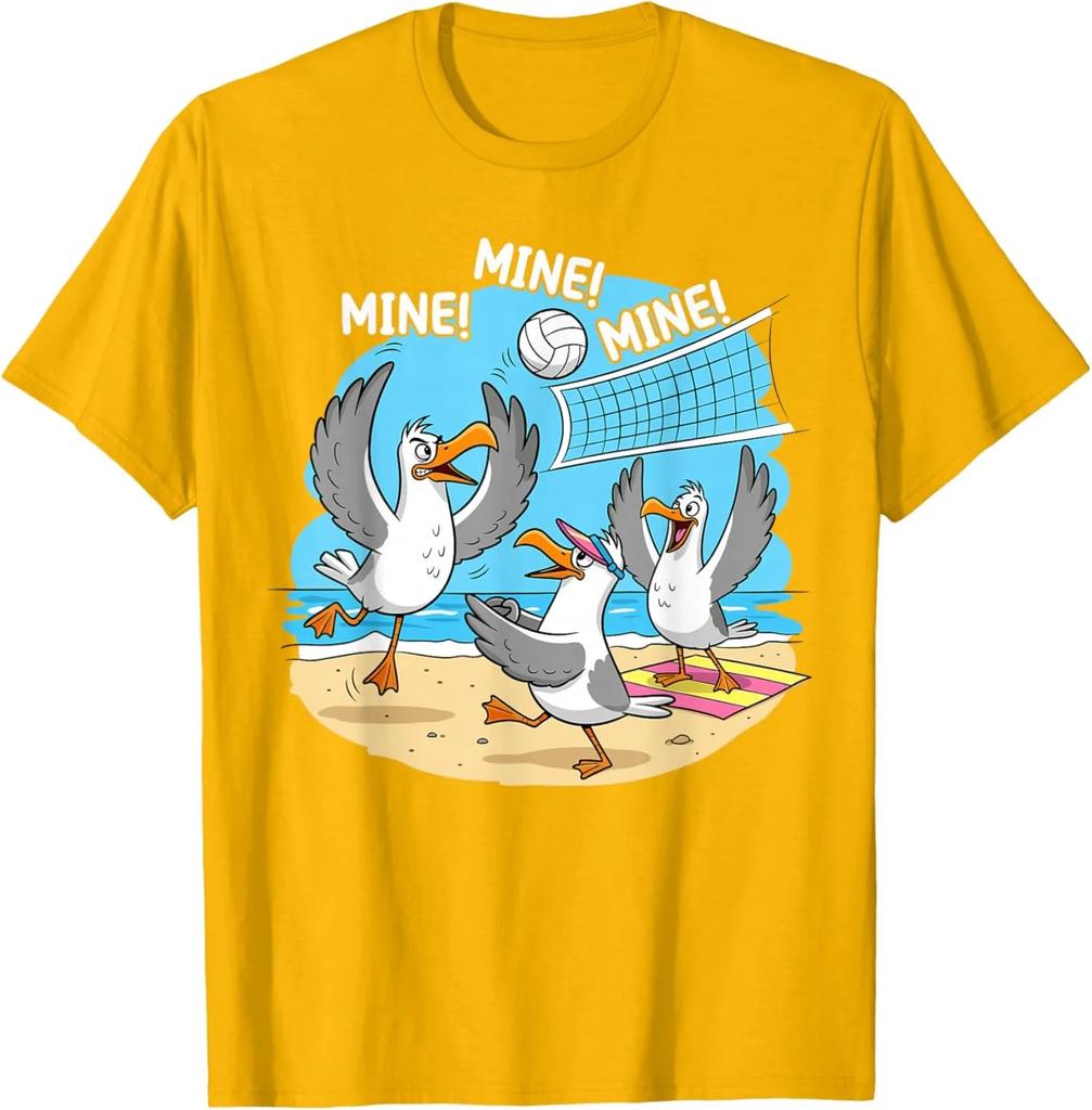 Funny Seagull Volleyball Beach Game Graphic Tee Soft Cotton Unisex TShirt