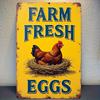 Vintage Farm Eggs Metal Sign   Retro Decorative Plaque with ChickenNest Design Rustic Yellow Wall Art for Home Kitch