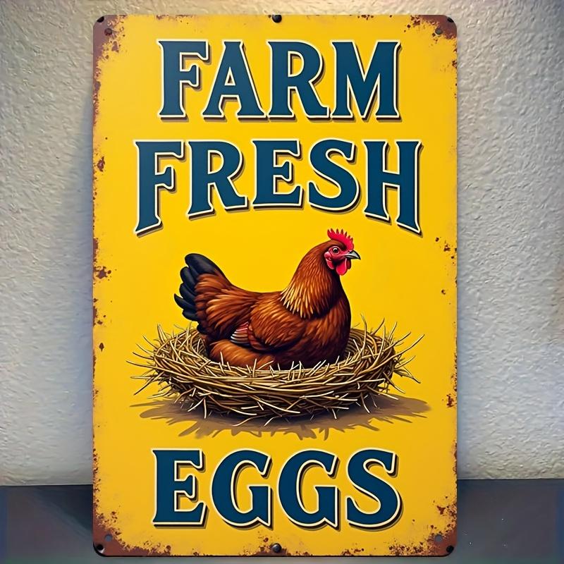 

Vintage Farm Eggs Metal Sign Retro Decorative Plaque with ChickenNest Design Rustic Yellow Wall Art for Home Kitch 20x30cm（7.8x11.8inch）