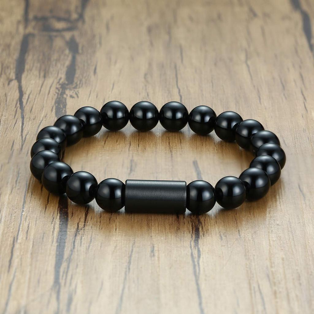 Deelfel Men's Agate Bracelet with Black Prayer Beads
