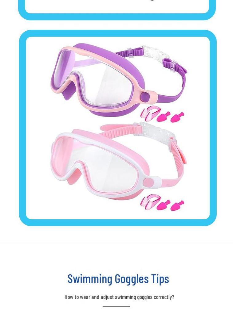 Children's Large Frame Swim Goggles with Nose Cover, Waterproof Anti-Fog, for Boys and Girls