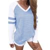 Fashion Women's V-collar Splicing Long Sleeves Leisure Time Tops Blouses