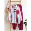 Zestaw dwuczęściowy casual w paski z długim rękawem plus size