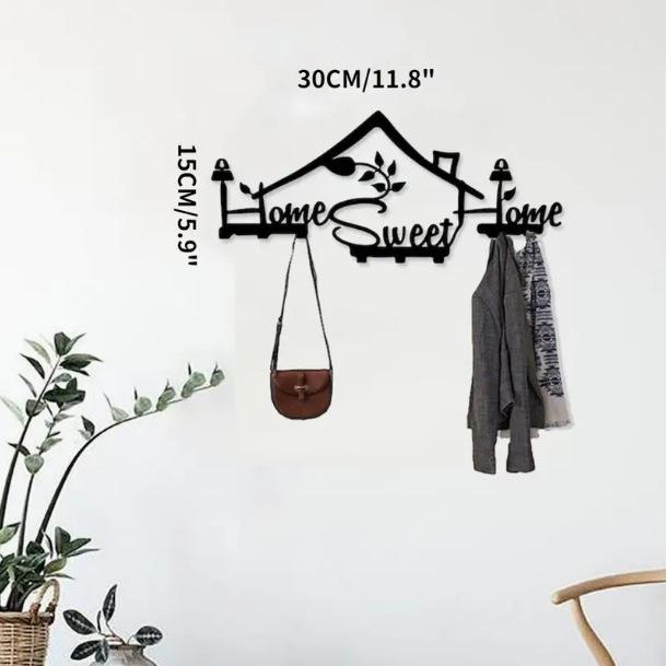 "Home Sweet Home" Modern Metal Wall-Mounted Coat Rack for Entrance Hall, Large Capacity for Coats, Hats, and Bags