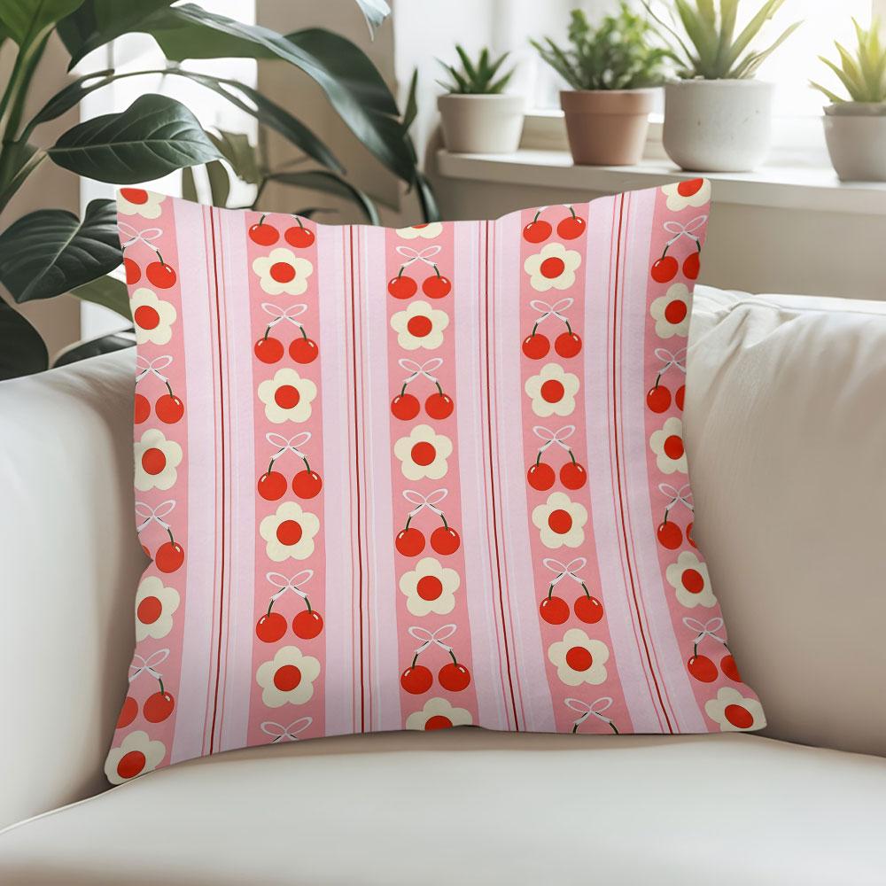Cherry Stripe Square Jacquard Pillow Cover for Sofa Office Waist Cushion Cover Home Decorative Pillowcase