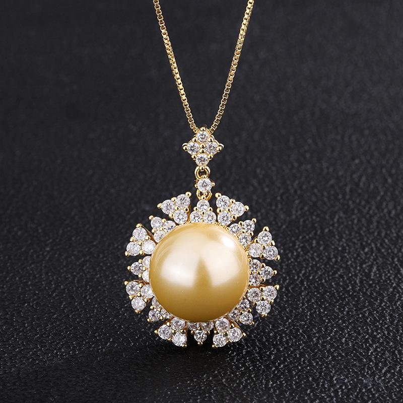 Jewelry Inlaid With Gold Beads, Light Yellow Gold With Diamonds, Ring Pendant Set, Beads 16Mm 14Mm