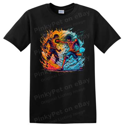 Monkey D Luffy Portgas D Ace Anime T Shirt Fire Water Battle Graphic Art Tee