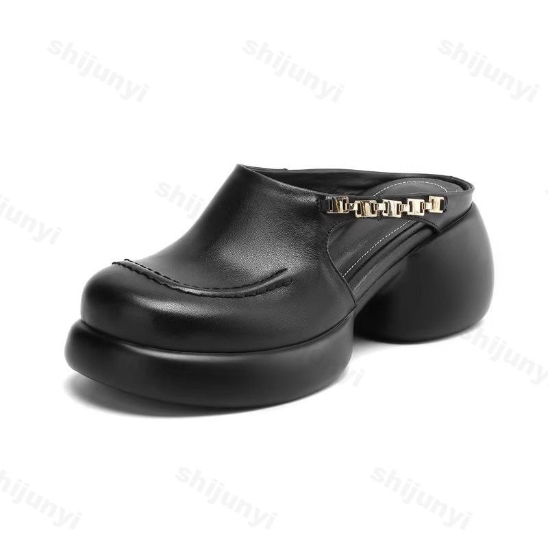 Fashion 2025 Summer Thick Soled Cool Half Dragging Women's Outdoor Beach Coarse Heel Fashion Elegant Buckle Designed Comfortable Sandals