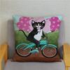 Cartoon Cycling Cat Print Cushion Cover Super Soft Pillowcase 45x45  Home Decor
