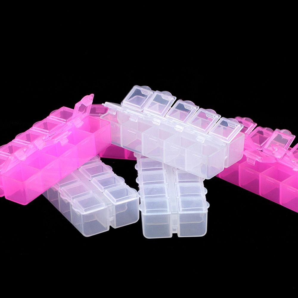 Plastic Bead Organizer Pink 10 Grid Square Box Packaging Tool Storage Boxes Table