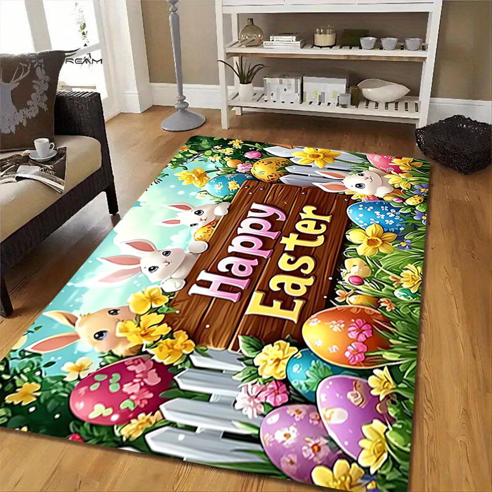Spring Bunny Watercolor Print Decoration,Carpet,Living Room,Bedroom, Non-slip,Square rug