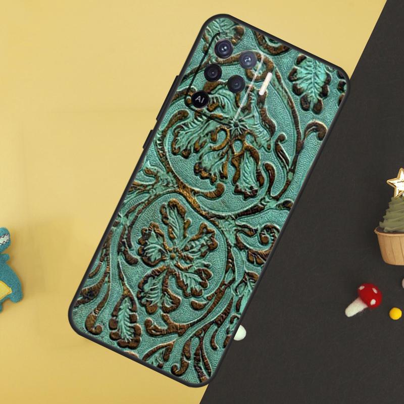 Brown Tooled Leather Pattern Case For Oppo A58 A78 A98 A18 A38 A74 A94 A54 A15 A17 A57 A6 A5 Pro A16 A76 A96 A40 A60 A80