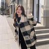 Black and White Plaid Woolen Women's Jacket Winter Quilted Liner Thickened Woolen Coat Small Mid-length