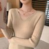 Women's Slimming Ribbed Wool V-neck Cashmere Sweater: Solid Color, Long Sleeve, Casual Knitwear