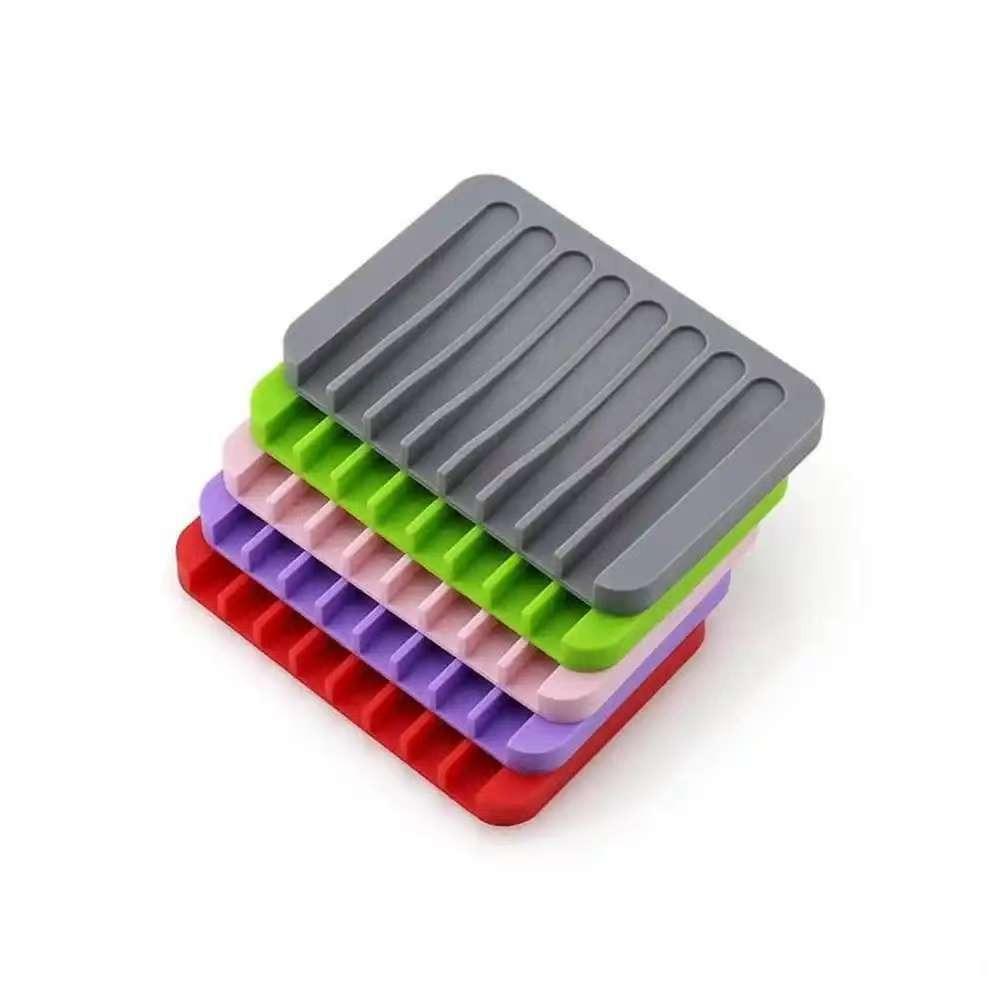 Soap Dish No Drill Silicone Soap Holder with Drain Holes Anti Water Pooling for Bathroom Kitchen Organizer Bathroom Accessories